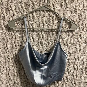 Forever 21 Shiny Light Blue Crop Top